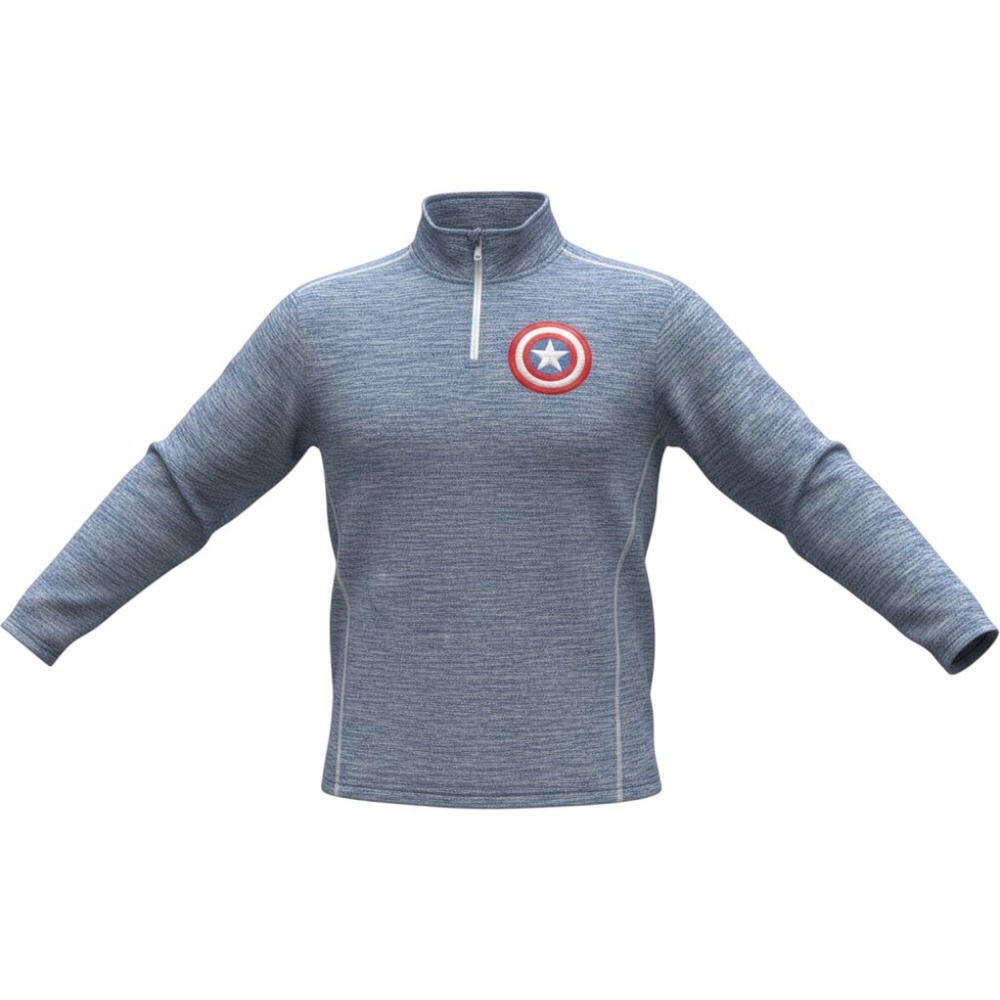 Marvel Captain America Mens Large Blue Heather Quarter Zip Pullover Shield Logo